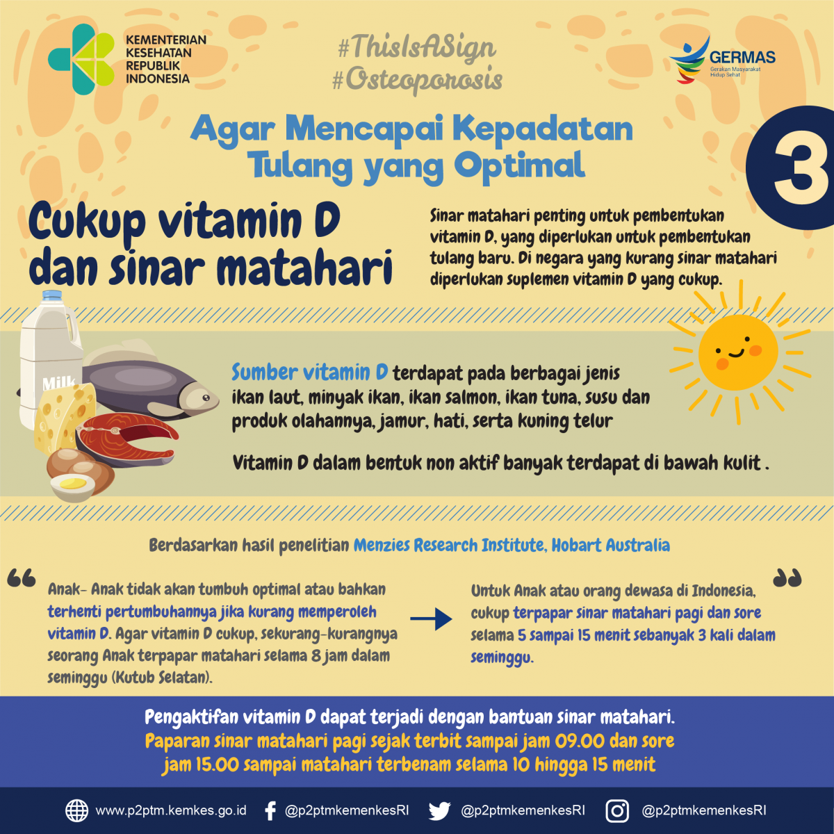 Cukup vitamin D dan sinar matahari agar mencapai kepadatan tulang yang  optimal - Direktorat P2PTM