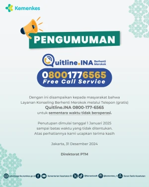 Pengumuman Layanan Konseling Berhenti Merokok Quitline.INA 0-800-177-6565