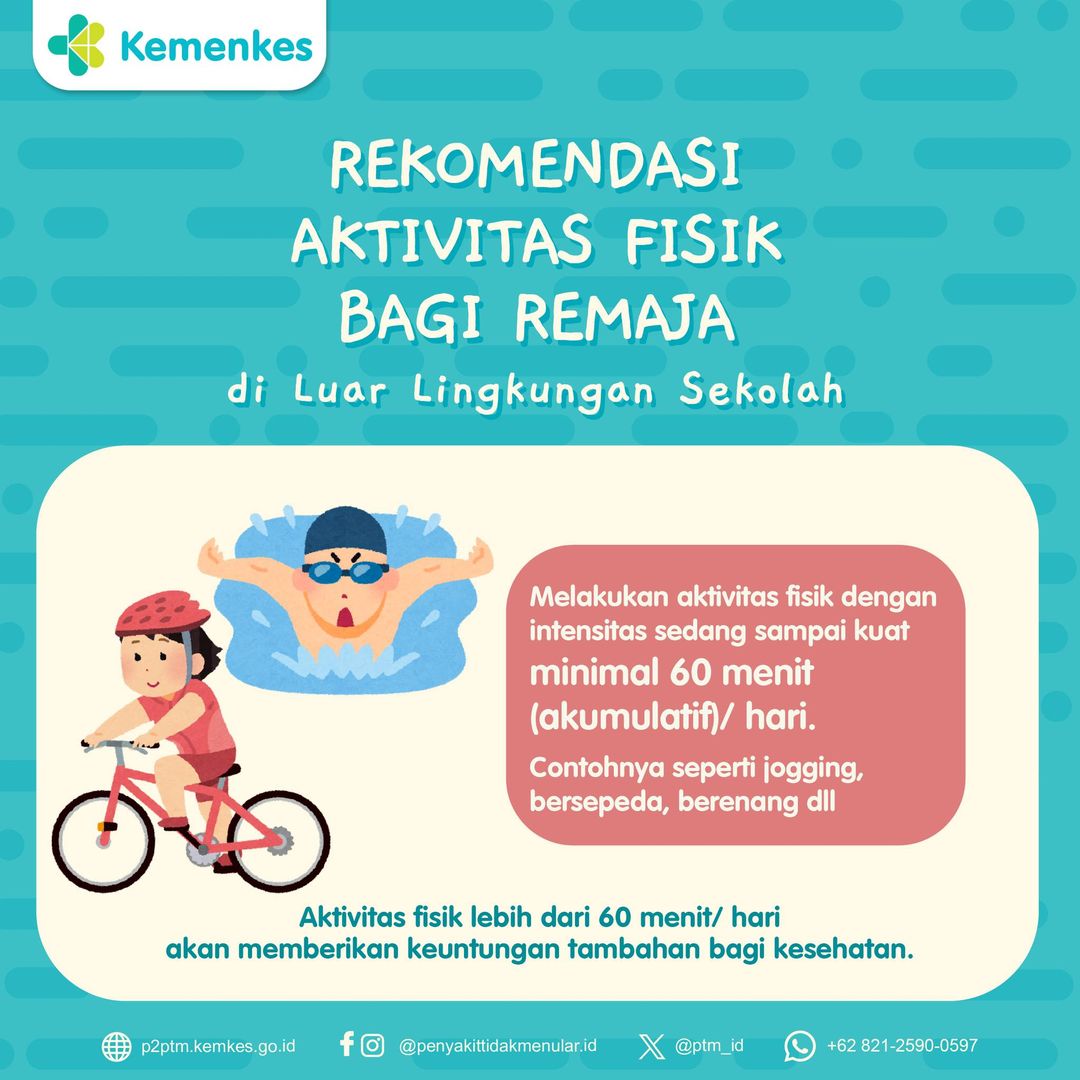 Berikut Rekomendasi Aktivitas Fisik Bagi Remaja di Luar Lingkungan Sekolah.