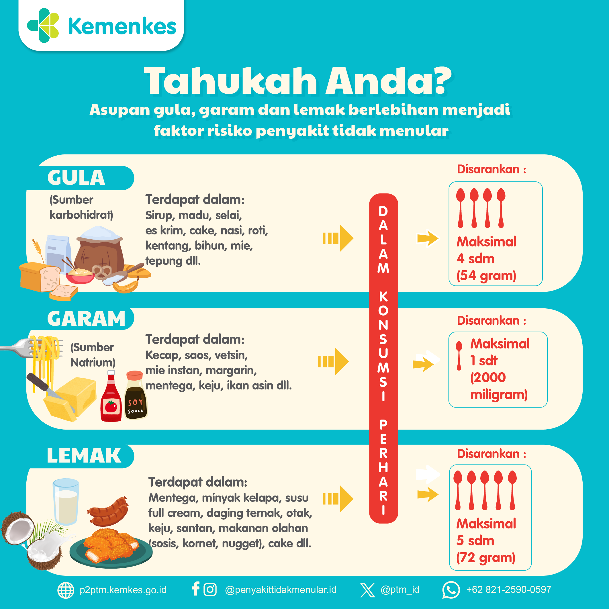 Tahukah Anda? Asupan Gula, Garam dan Lemak yang Berlebihan Akan Menjadi Faktor Risiko Penyakit Tidak Menular (PTM)