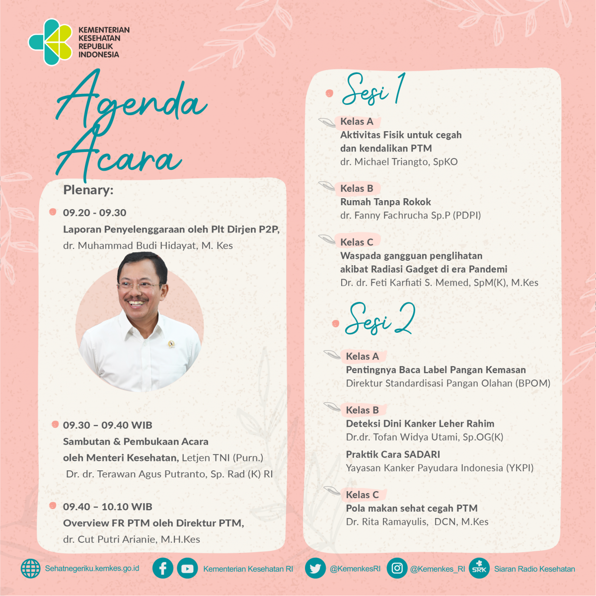 Agenda acara pada Webinar Kesehatan “Perempuan Indonesia CERDIK, Keluarga Sehat Cegah Penyakit Tidak Menular (PTM) Cegah Comorbid Covid-19”