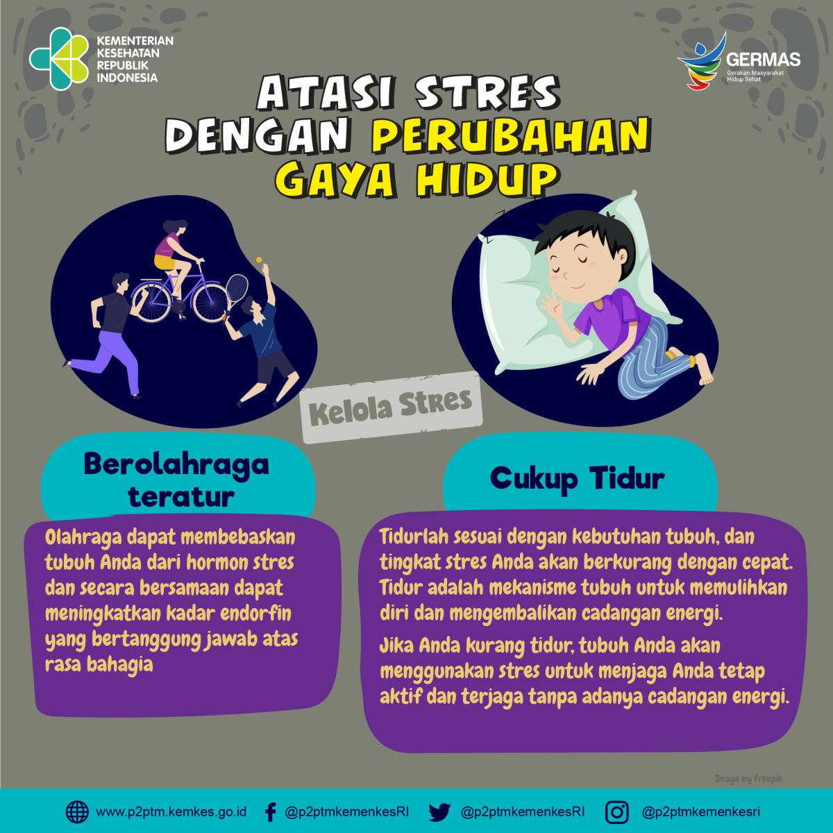 Atasi stres dengan berolahraga secara teratur dan istirahat yang cukup