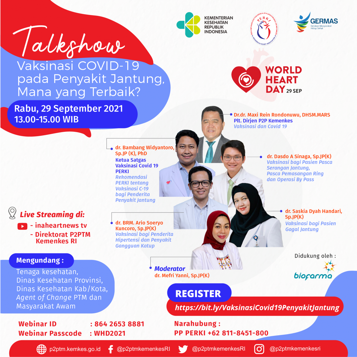 Sobat Sehat, dalam rangka memperingati World Heart Day 2021 tanggal 29 September 2021. Yuk, ikuti Talkshow 