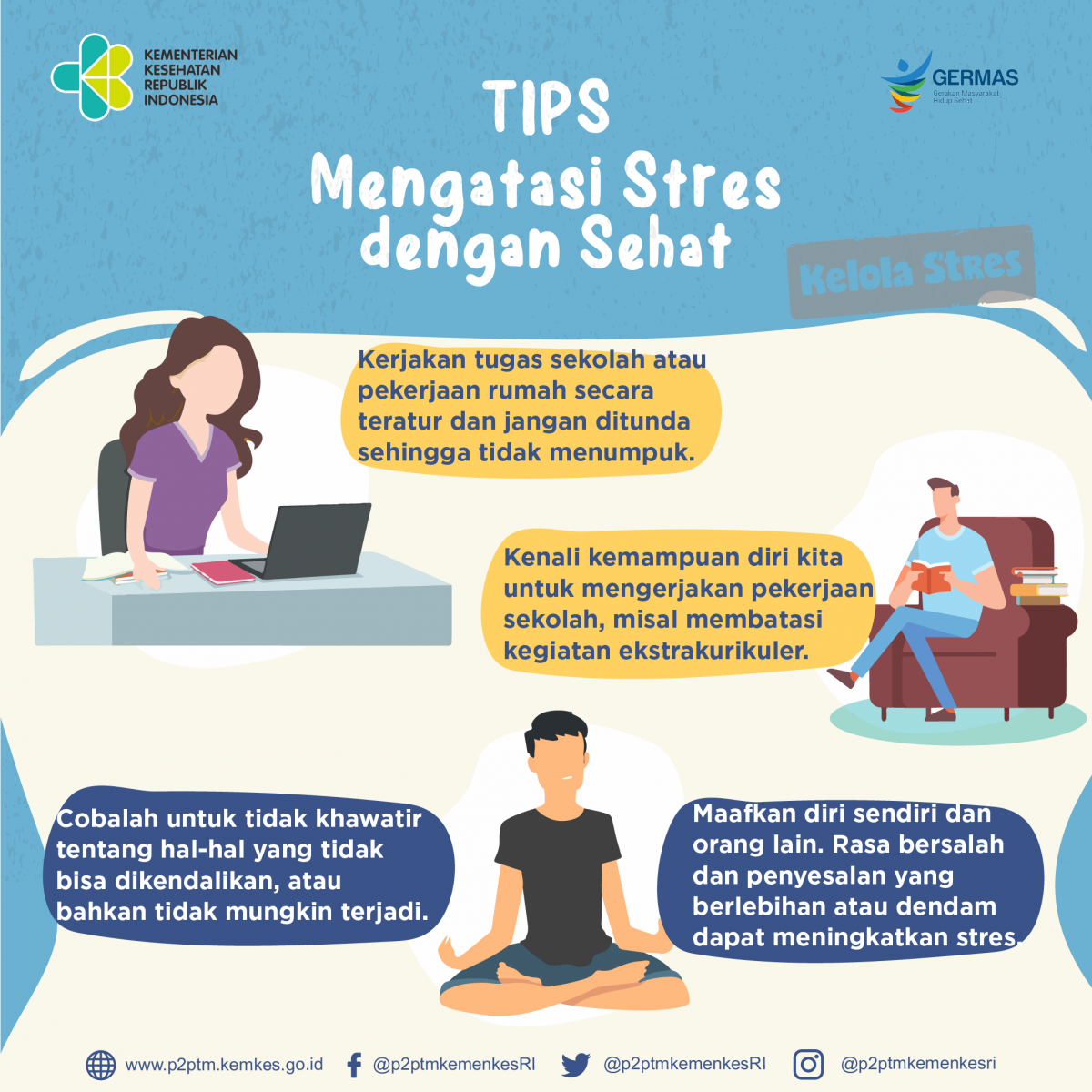 Tips mengatasi Stres dengan sehat selanjutnya adalah coba untuk tidak mengkhawatirkan hal-hal yang tidak bisa dikendalikan. 