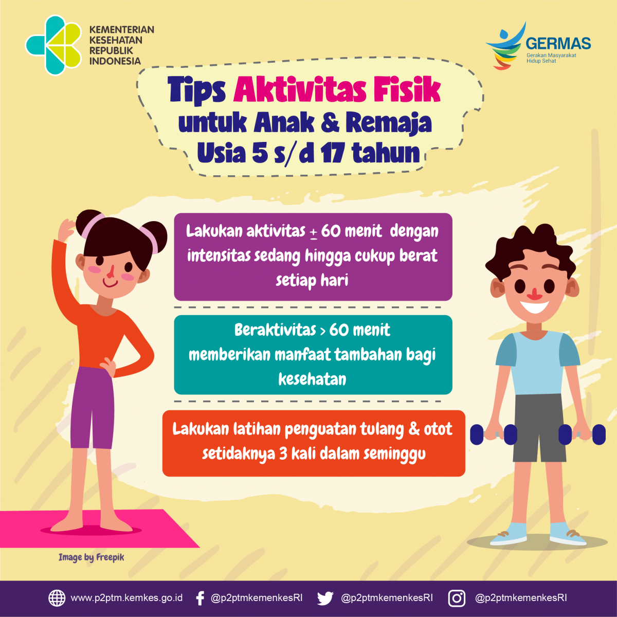 Tips Aktivitas Fisik  untuk Anak & Remaja  Usia 5 s/d 17 tahun