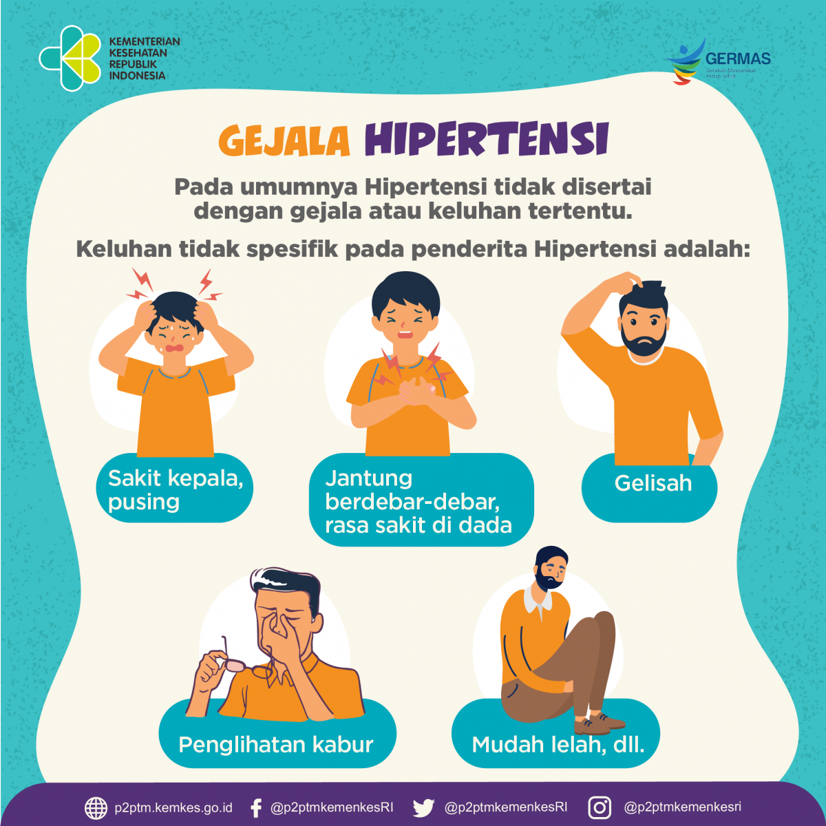 Berikut ini adalah gejala umum dari Hipertensi.