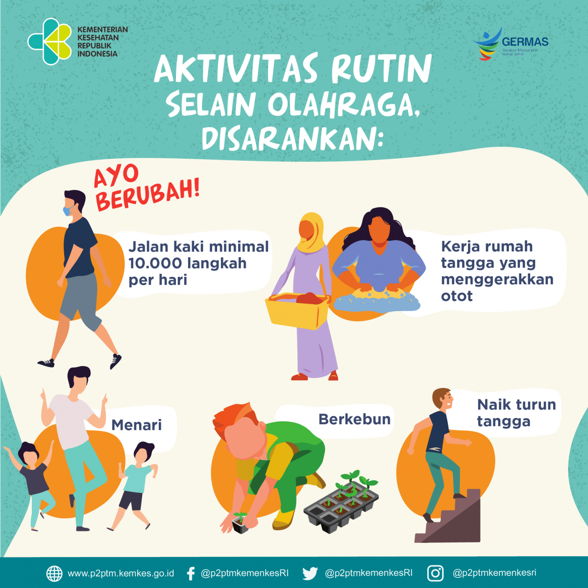 Disamping Olahraga, Sobat Sehat juga bisa melakukan aktivitas rutin seperti berikut ini.