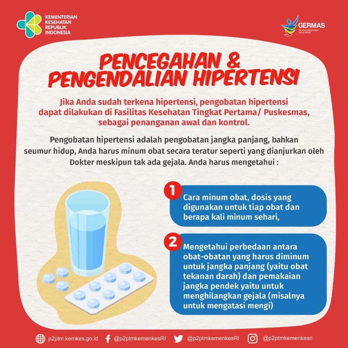 Kendalikan Hipertensi dengan minum obat teratur sesuai anjuran Dokter.