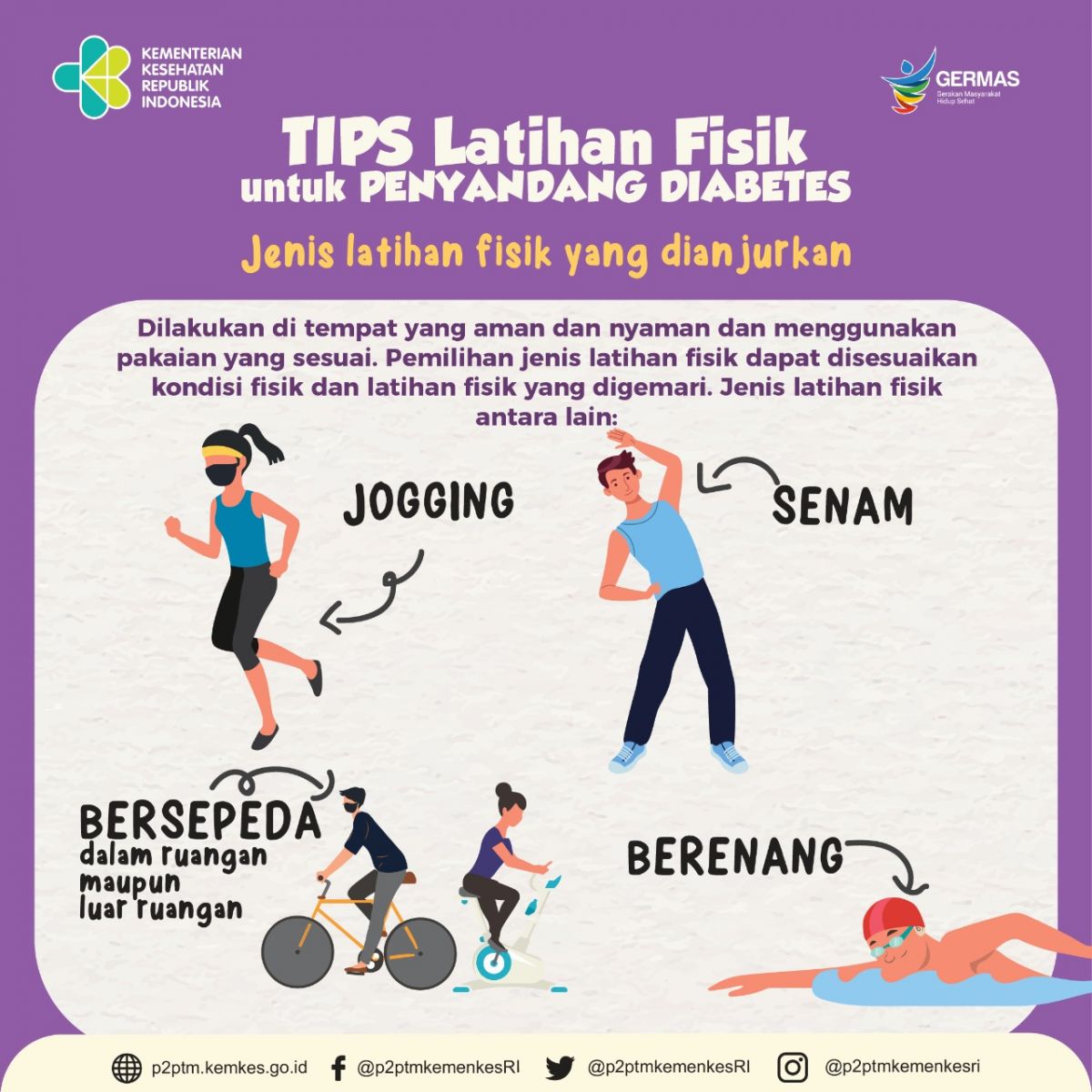 Beberapa latihan fisik yang dianjurkan untuk penyandang Diabetes